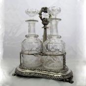 Old Sheffield Plate Decanter Stand with Cut Glass Bottles